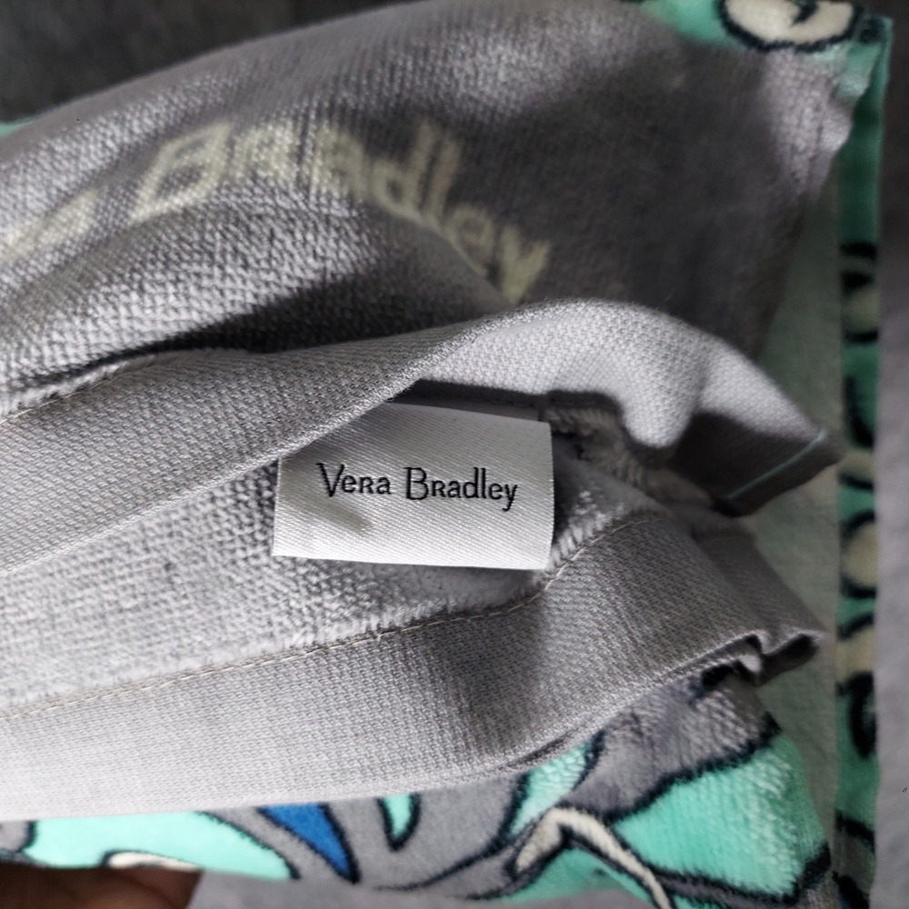 Vera Bradley Beach Towel 64x33 Teal Boho Fan Flowers Floral Print‎ Cotton Terry - Picture 4 of 5